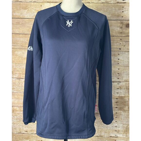 Majestic Sweaters - NEW YORK YANKEES CLASSIC GAMEDAY TEAM LOGO THICK WAFFLE KNIT THERMAL LAYERING LG